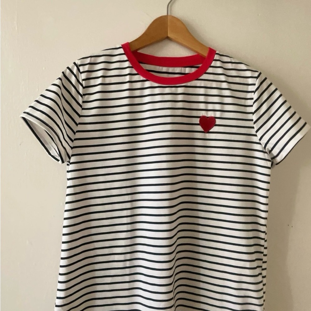 ASOS Striped Heart Patch T-Shirt - Size L